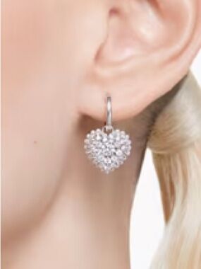 Swarovski Crystal Heart Drop Earrings - Silver Tone